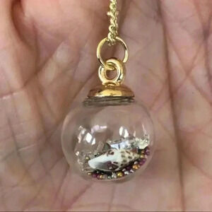 Multicolor Glass Globe Seashell Conch Crystal 14k Gold Station Chain Necklace